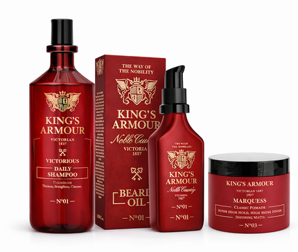 King’s Armour Royal Daily Grooming Set – Shampoo + Beard Oil + Pomade
