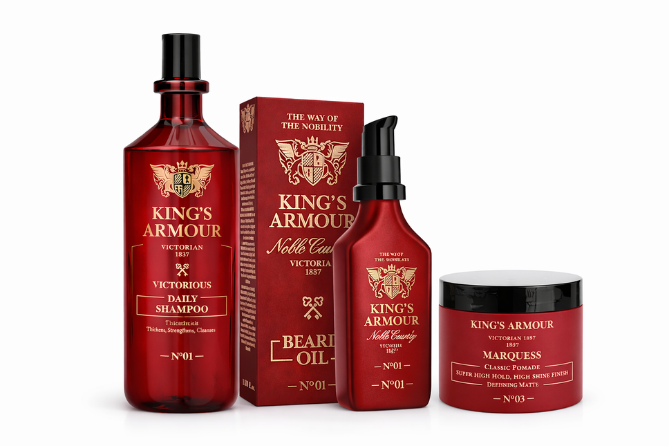 King’s Armour Royal Daily Grooming Set – Shampoo + Beard Oil + Pomade