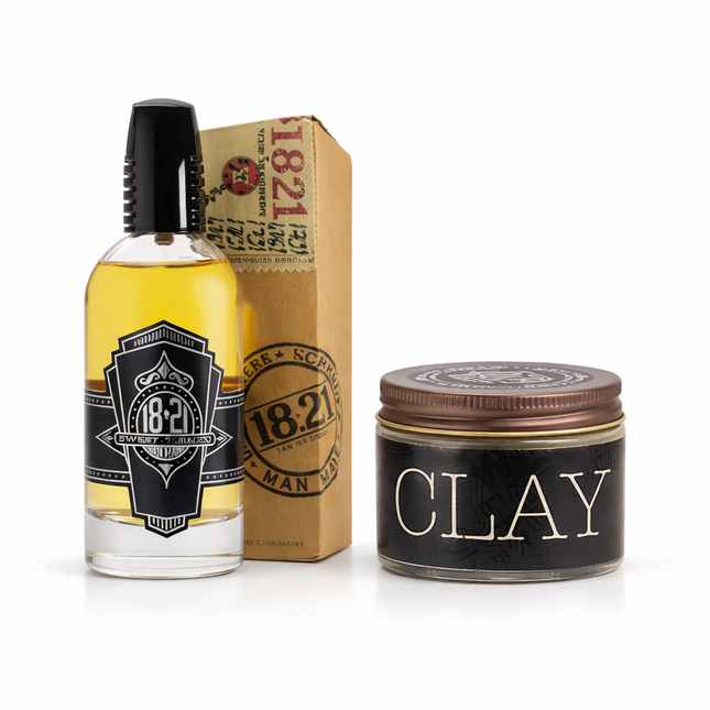 18.21 Man Made Sweet Tobacco Spirits Parfum Spray 100 ml + Clay 59 ml – Voordeelset