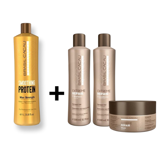 BRASIL CACAU Smoothing Protein + Na keratine behandeling shampoo en conditioner
