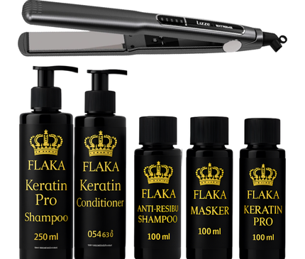 FlaKa Keratin Pro 100ml – Organische Keratinebehandeling voor Glad &amp; Glanzend Haar &amp; Shampoo &amp; Conditioner na Keratinebehandeling &amp; Lizze Extreme Titane Stijltang 250°c 480°F