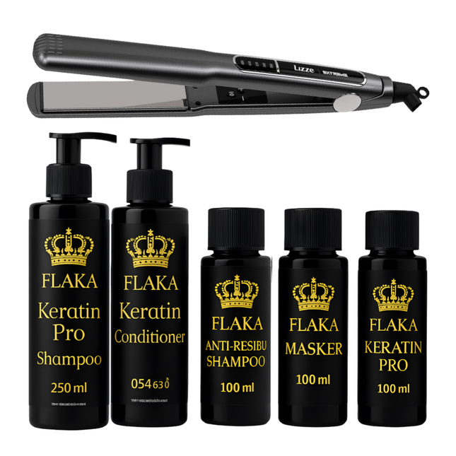FlaKa Keratin Pro 100ml – Organische Keratinebehandeling voor Glad &amp; Glanzend Haar &amp; Shampoo &amp; Conditioner na Keratinebehandeling &amp; Lizze Extreme Titane Stijltang 250°c 480°F