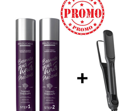 Brazilicious Tanino Therapy 2x 1000 ml &amp; Bazilicious Stijltang Roze
