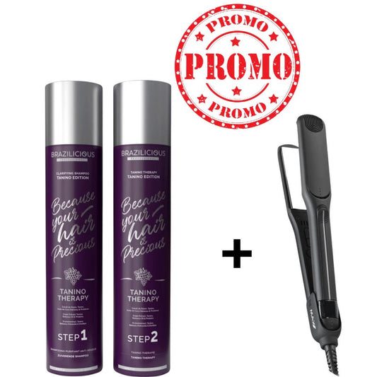 Brazilicious Tanino Therapy 2x 1000 ml &amp; Bazilicious Stijltang Roze