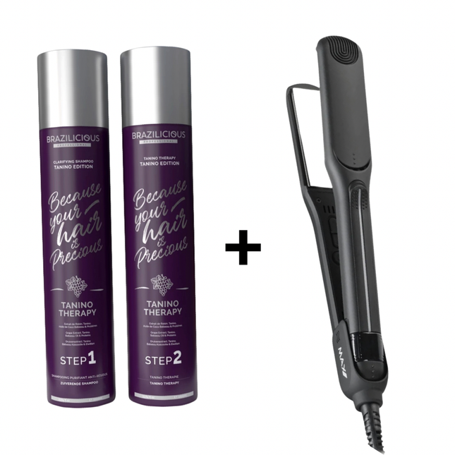 Brazilicious Tanino Therapy 2x 1000 ml &amp; Bazilicious Stijltang Roze
