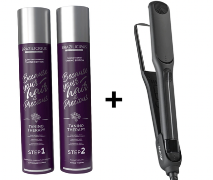 Brazilicious Tanino Therapy 2x 1000 ml &amp; Bazilicious Stijltang Roze
