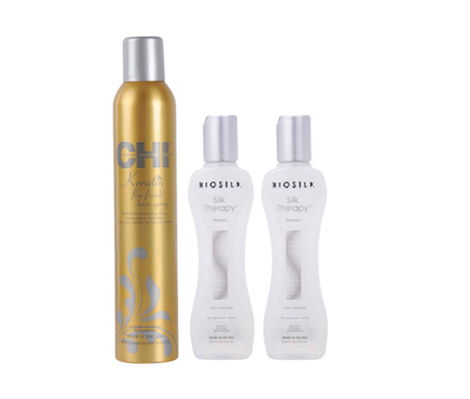 Biosilk Silk Therapy Original Treatment - 2 x 167 ml & CHI - Keratin - Flexible Hold Hairspray - 284 ml